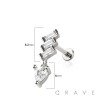 BAGUETTE CASCADE TEARDROP DANGLE TOP THREADLESS (PUSH IN) 316L SURGICAL STEEL LABRET SET